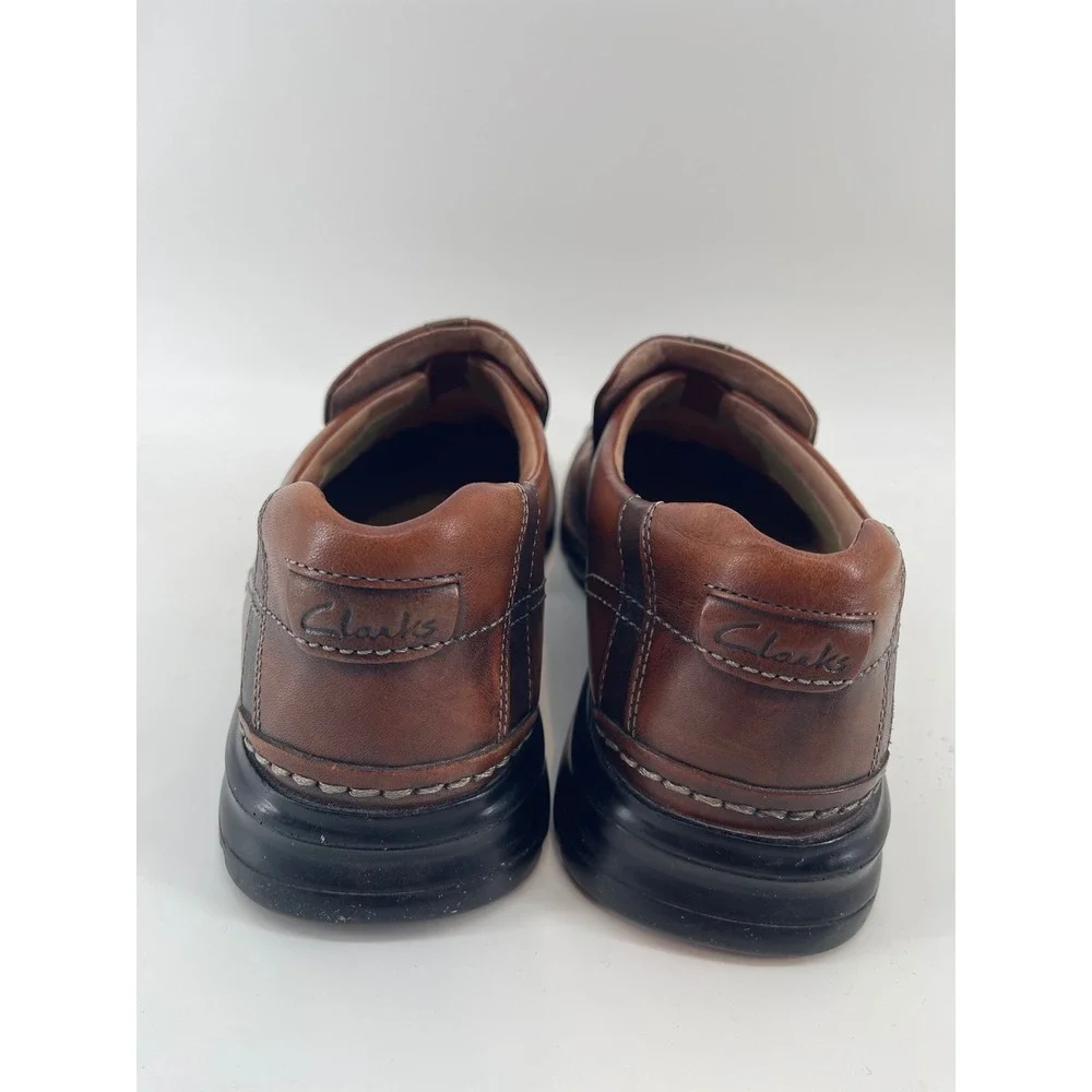 Clarks Mens Brown Leather Slip On Loafers Bicycle Toe Shoes 70846 Size 12M